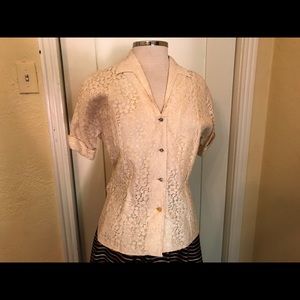 Vintage 50s lace blouse ivory fitted medium